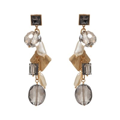 Real Pearl Geometric Bead Link Dangle Earrings