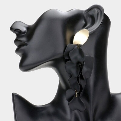 Gold/Black Petal Dangle Drop Down Earrings