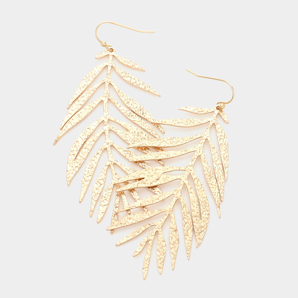 Gold Metal Leaf Dangle Earrings