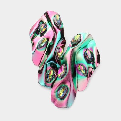 Marquise Stone Embellished Abstract Metal Earrings