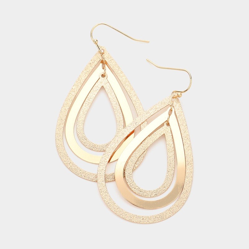 Triple Open Metal Teardrop Link Dangle Earrings