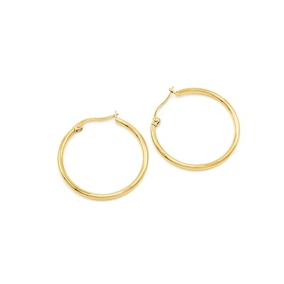 18K Gold Dipped Stainless Steel 1.2 Inch Metal Hoop Pin Catch Earrings