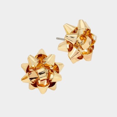 Gold Christmas Gift Bow Stud Earrings