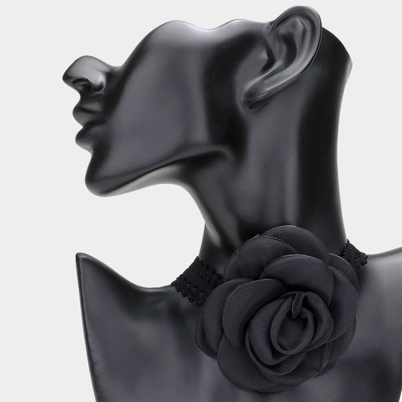 Black Mesh Flower Choker Necklace