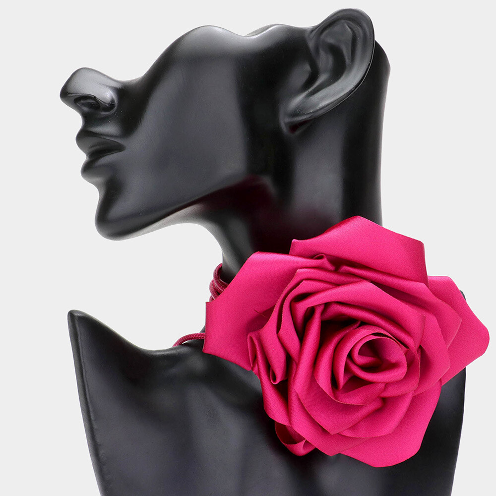 Large Fabric Flower Wrapped Choker Necklace