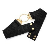  Black/Gold Buckle Open Metal Circle Accented Elastic Belt