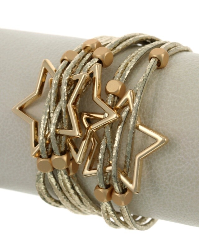 Multi Strand Metal Star Leather Band Bracelet