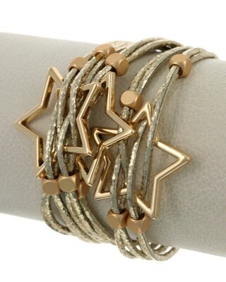 Multi Strand Metal Star Leather Band Bracelet