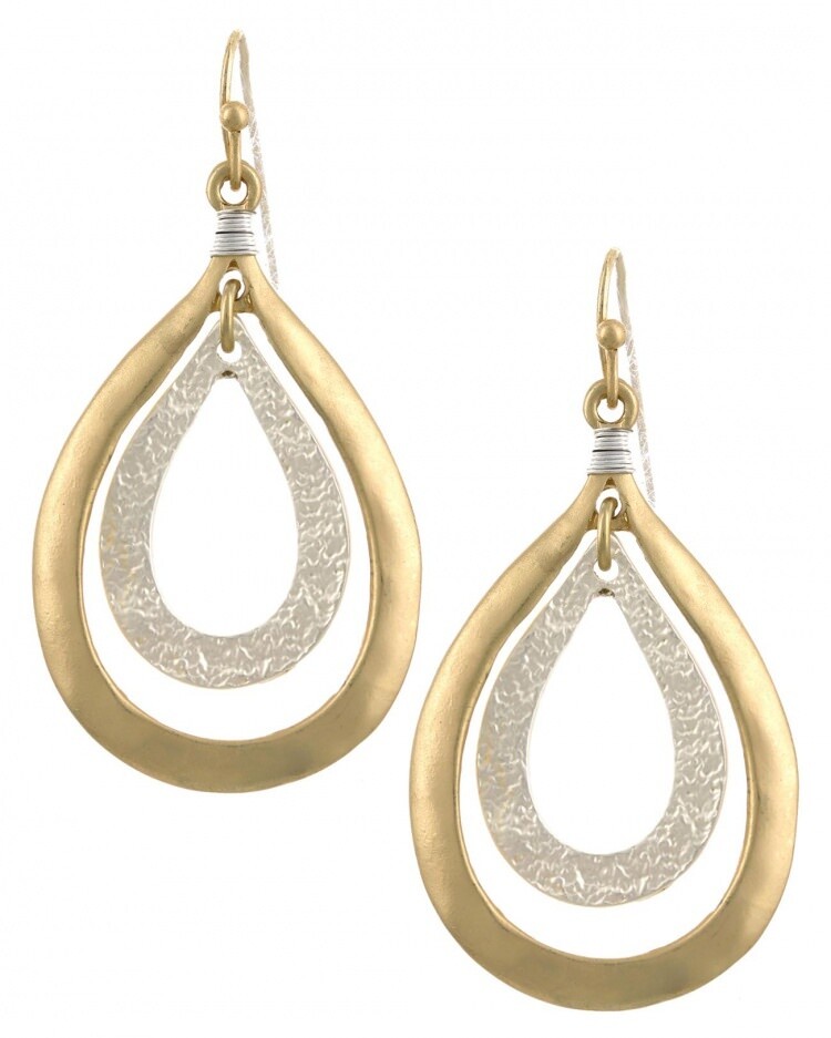 Teardrop Open Metal 2 Tone Drop Earring Set