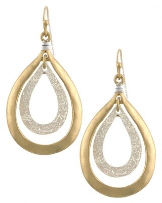 Teardrop Open Metal 2 Tone Drop Earring Set