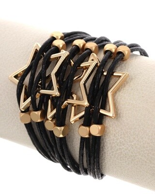 Multi Strand Metal Star Leather Band Bracelet