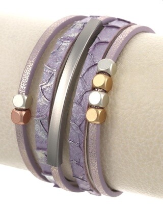 Light Purple Multi Strand Metal Leather Bracelet