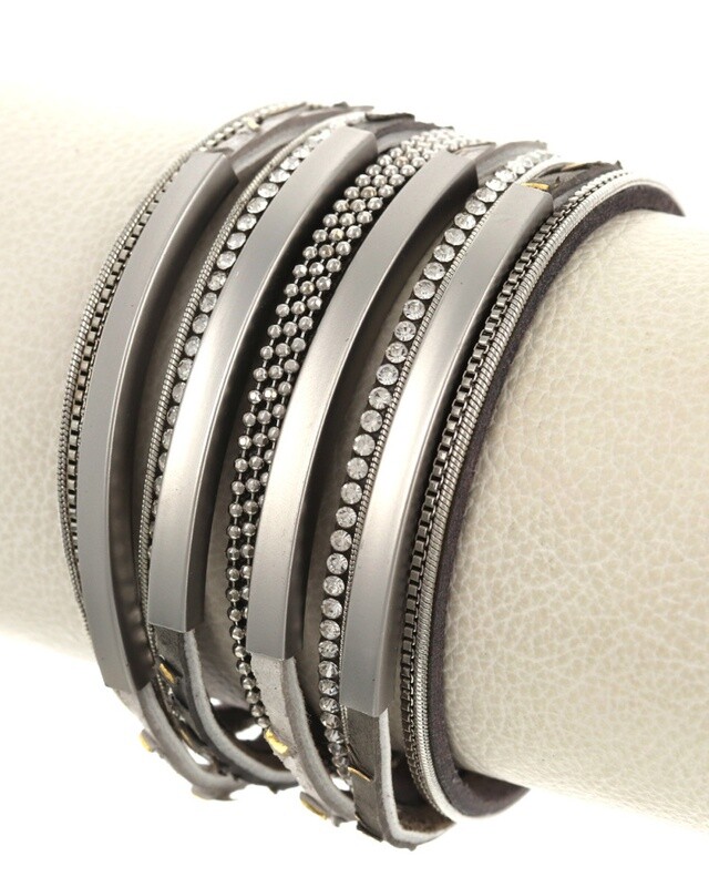 Multi Strand Leather Rhinestone Bracelet