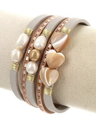 Multi Strand Leather Pearl Shell Band Bracelet