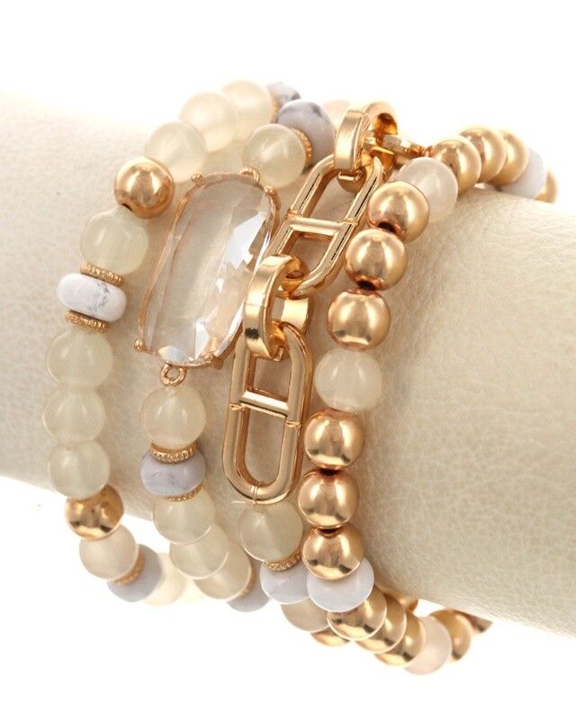 4 Layers Semi Precious Stone Beaded Stretch Bracelet
