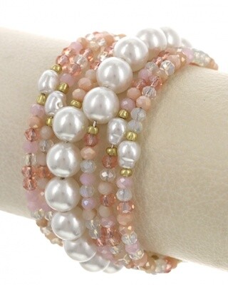 Multi Row Beaded Glass Pearl Spiral Bracelet