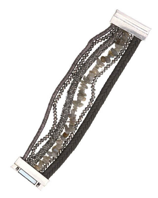 Multi Strand Glass Stone Braided Leather Bracelet