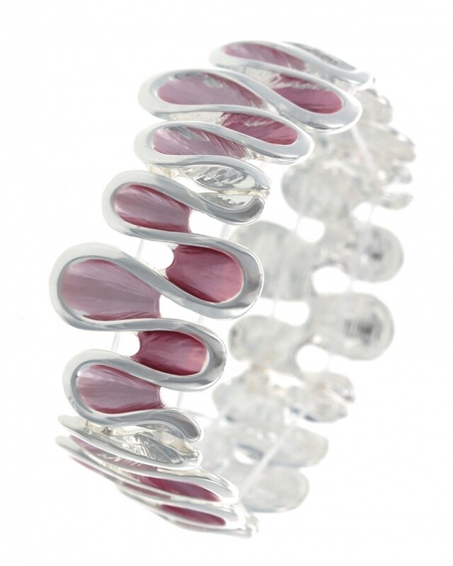 Silver/Pink Metal Enamel Stretch Bracelet