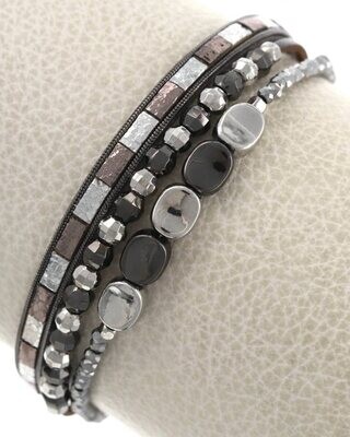 Multi Strand Glass Leatherette Band Bracelet
