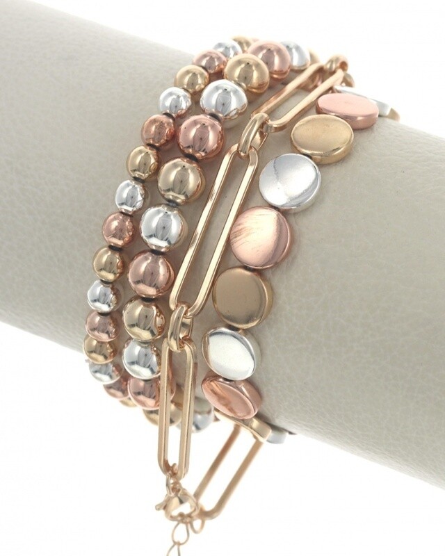 4 Strand Tri Tone Metal Bracelet
