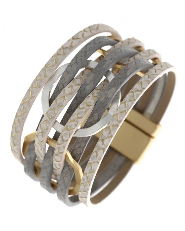 Multi Strand Metal Leather Circle Band Bracelet