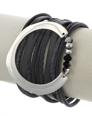 Multi Strand Glass Leather Band Bracelet