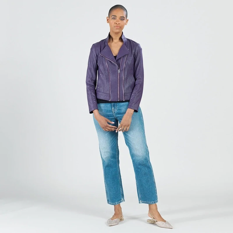 Eggplant Liquid Leather Double Zip Pocket Jacket