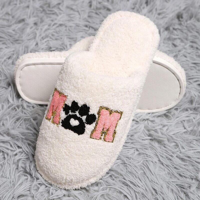 Dog Mom Message Paw Print Cozy Slippers