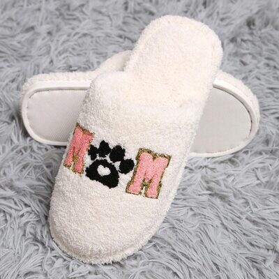 Dog Mom Message Paw Print Cozy Slippers