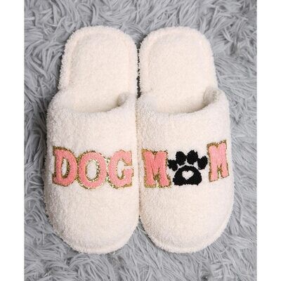 Dog Mom Message Paw Print Cozy Slippers