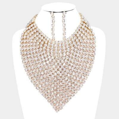 Round Stone Statement Bib Evening Necklace Set