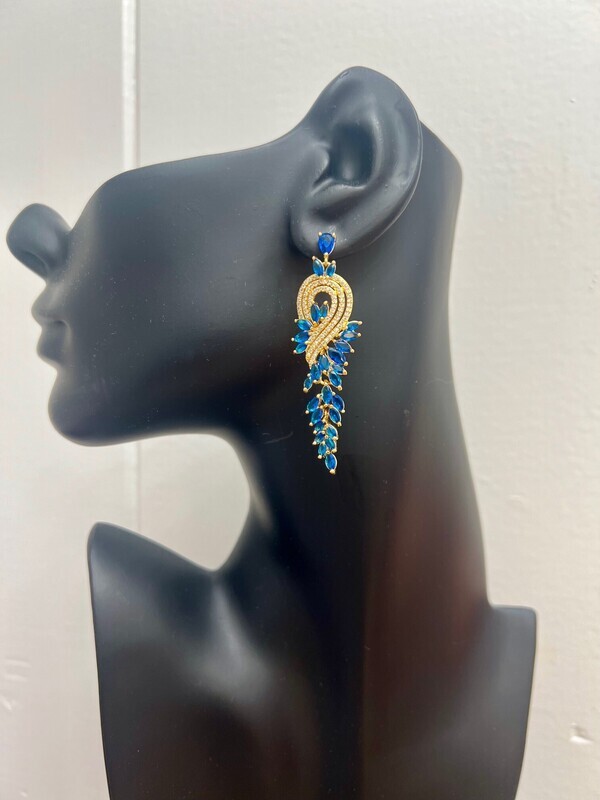 Gold Plated/Blue AAA Cubic Zirconia Formal Earrings