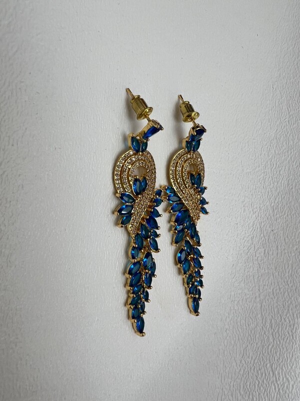 Gold Plated/Blue AAA Cubic Zirconia Formal Earrings