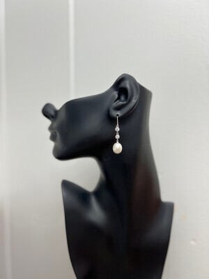 Double Round CZ with Freshwater Pearl Drop Bottom Earring