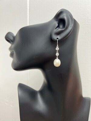 Double Round CZ with Freshwater Pearl Drop Bottom Earring
