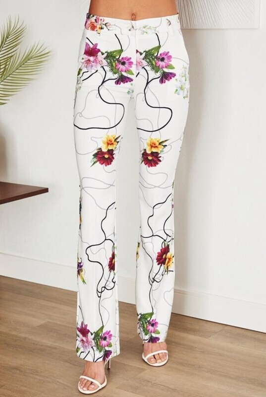 Floral Bouquet Print Italian Flare Dress Pant