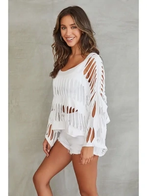 White Cut Out Relaxed Fit T-Shirt