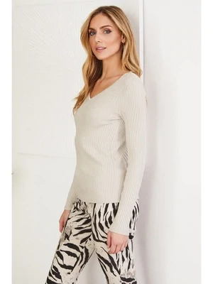 Italian Ribbed Long Sleeve Soft V-Neck Top