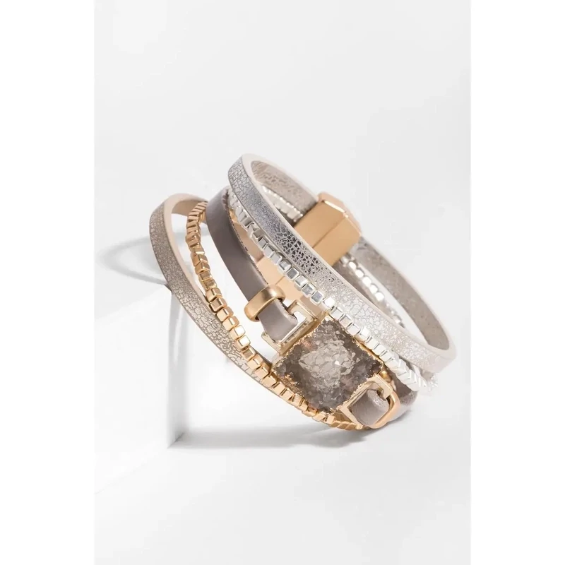 Galena Metallic Vegan Leather Bracelet with Druzy Stone