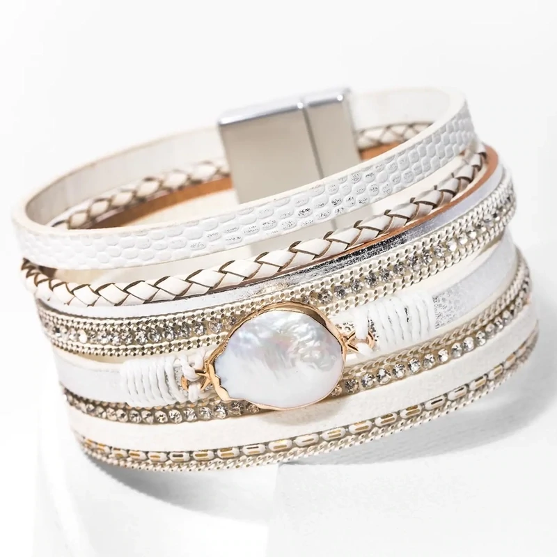Santorini Pearl Vegan Leather Wrap Bracelet