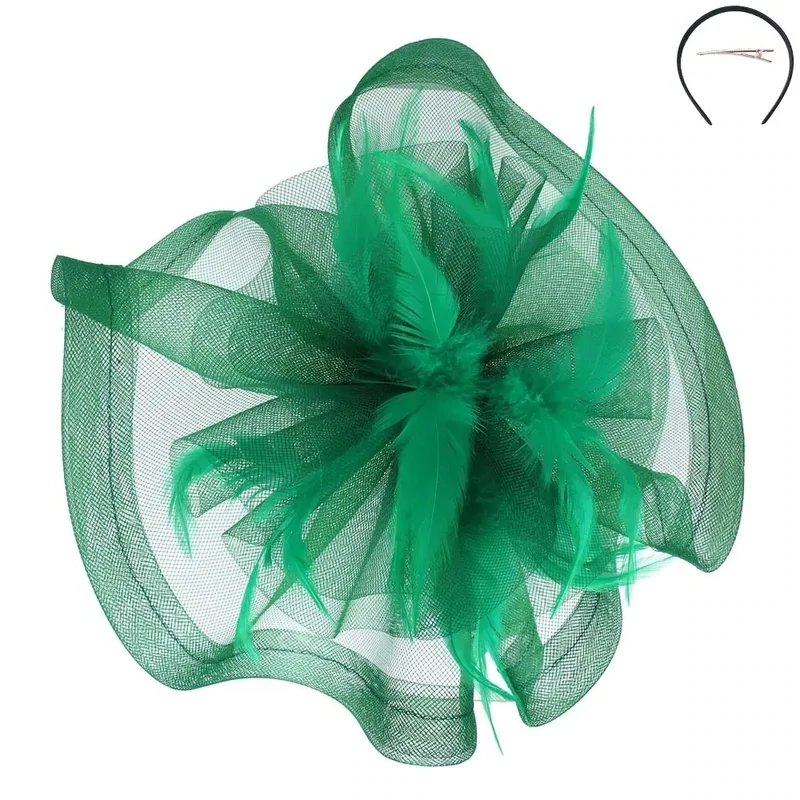 Feather & Mesh Fascinator w/ Headband & Clip