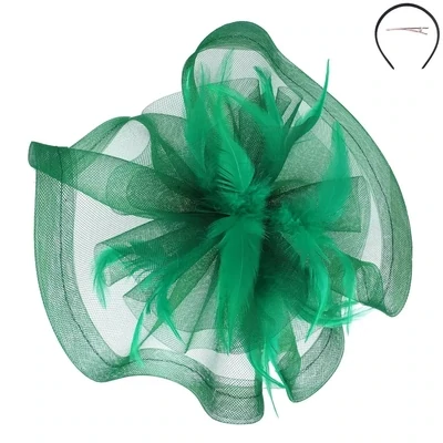 Feather & Mesh Fascinator w/ Headband & Clip