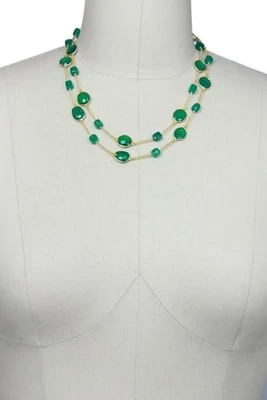 Green Onyx Stone and Green Onyx Beaded Gold Necklace