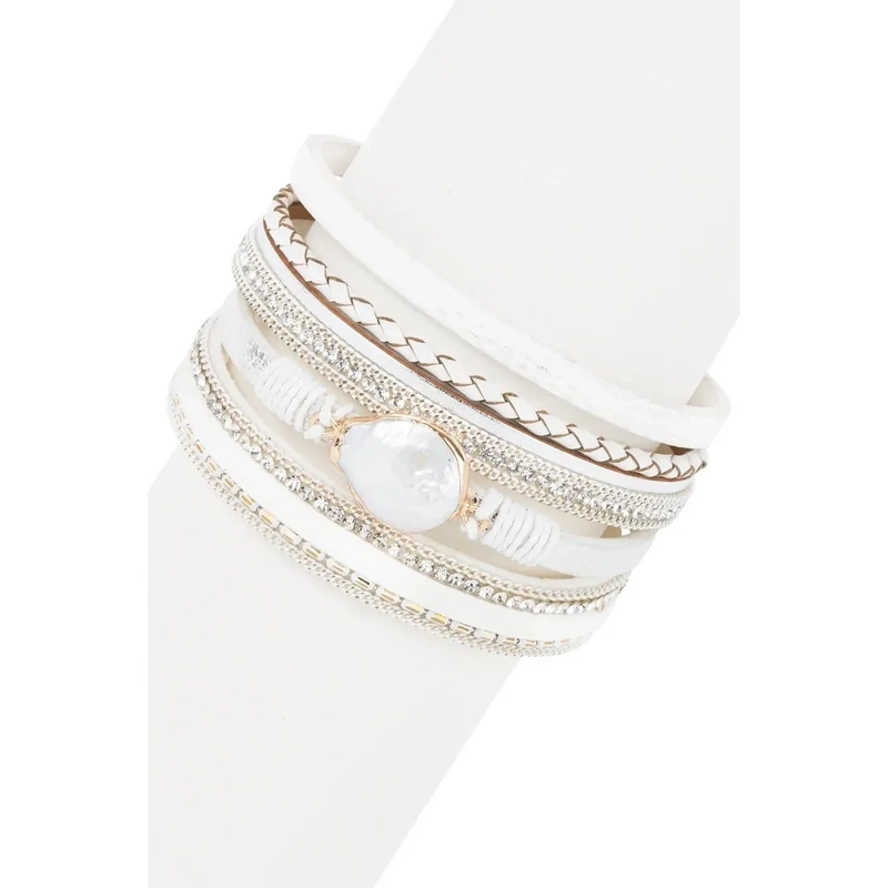 Santorini Pearl Vegan Leather Wrap Bracelet