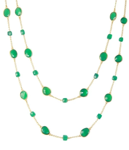 Green Onyx Stone and Green Onyx Beaded Gold Necklace