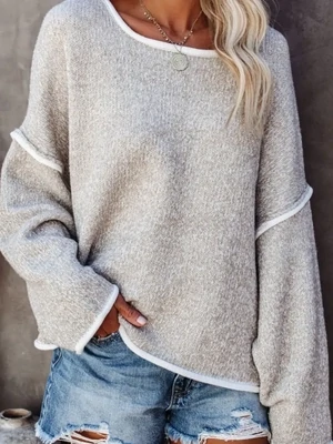 Grey Casual Crew Neck Pullover Long Sleeve Sweater