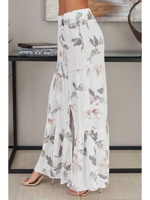 White Cotton Stretch Waistband Floral Skirts