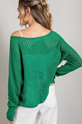 Kelly Green Eyelet Knit Light Sweater Cover Up