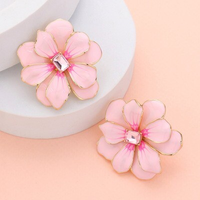 Stone Pointed Enamel Flower Earrings
