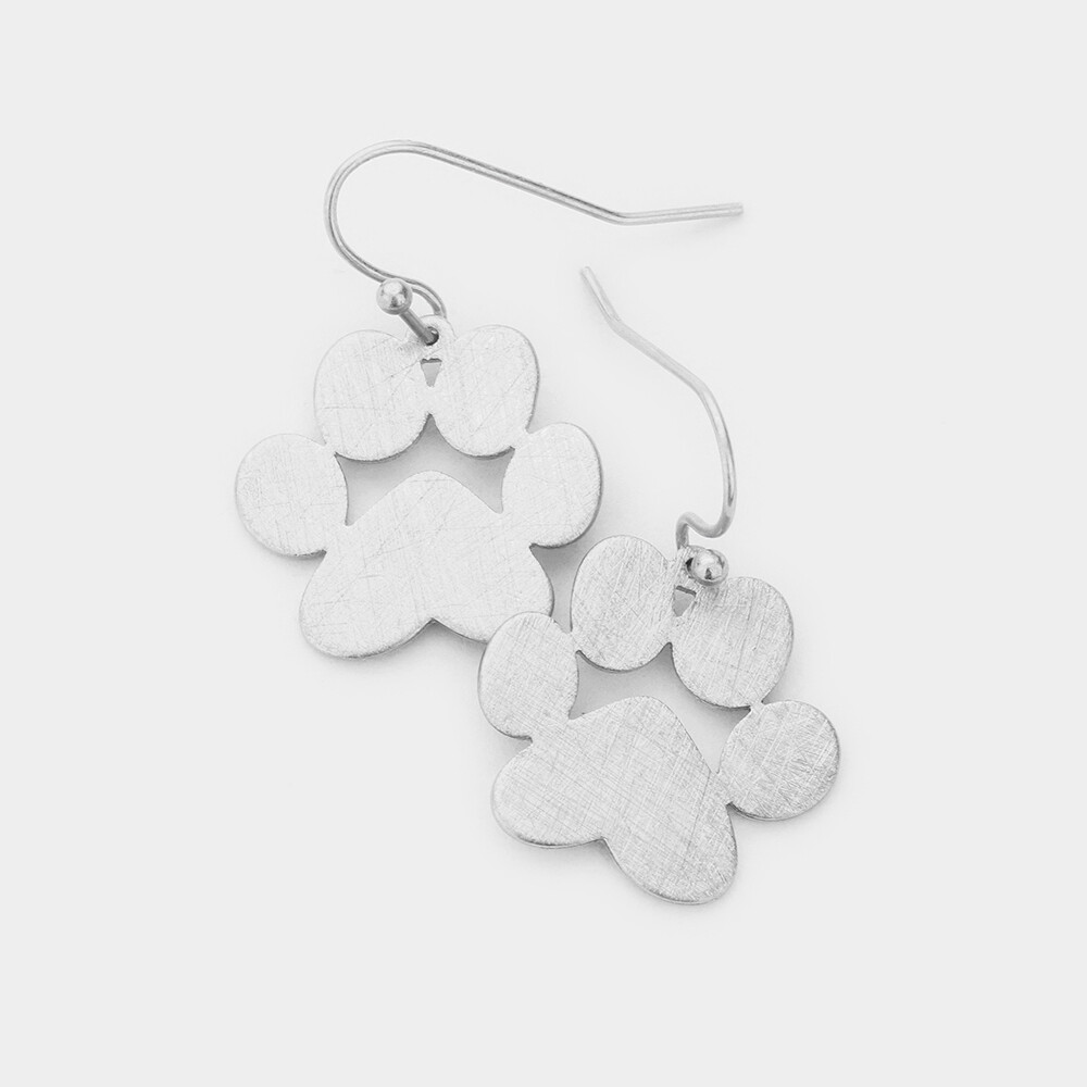Worn Silver Metal Dog Paw Earrings